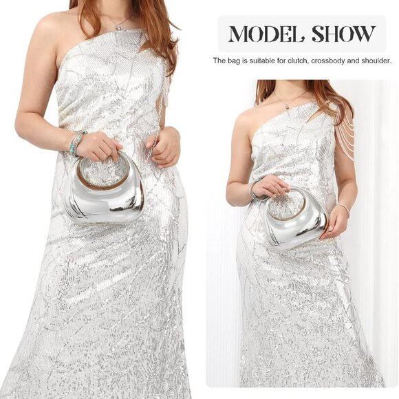 Brand New Moon Shape Silver Acrylic Handbag Great for Evenings - Picture 2 of 7